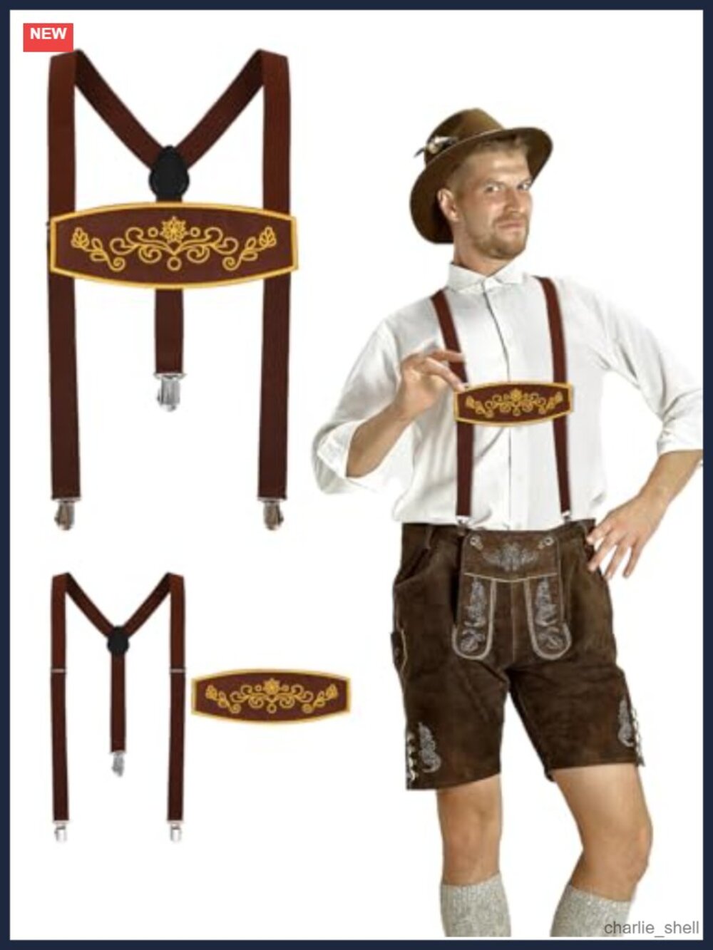 Oktoberfest Lederhosen Suspenders for Men Adjustable Polyester Bavarian Foam